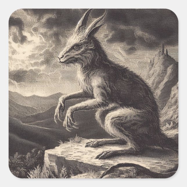 Chupacabra Antique Illustration Horror  Square Sticker (Front)