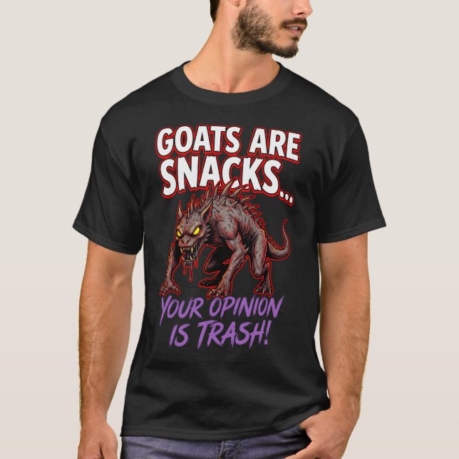 Chupacabra Goats Are Snacks Funny Cryptid Humor T-Shirt (Front)