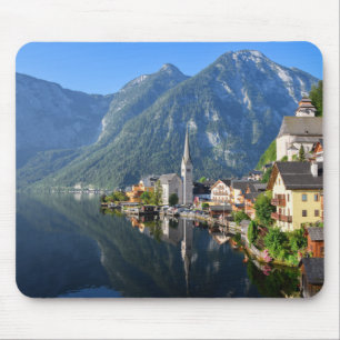 Church and village of Hallstatt, Austria with Alps Mouse Pad