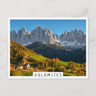 Church and village with mountains landscape postcard