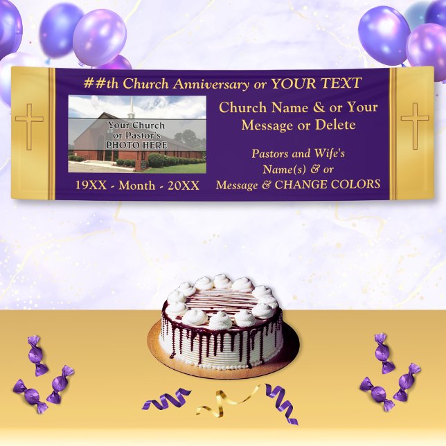 Church Anniversary Banners Your Text, Photo, Colou (Personalized Church Anniversary Banners. Pastor appreciation banner. Church anniversary decorations.)