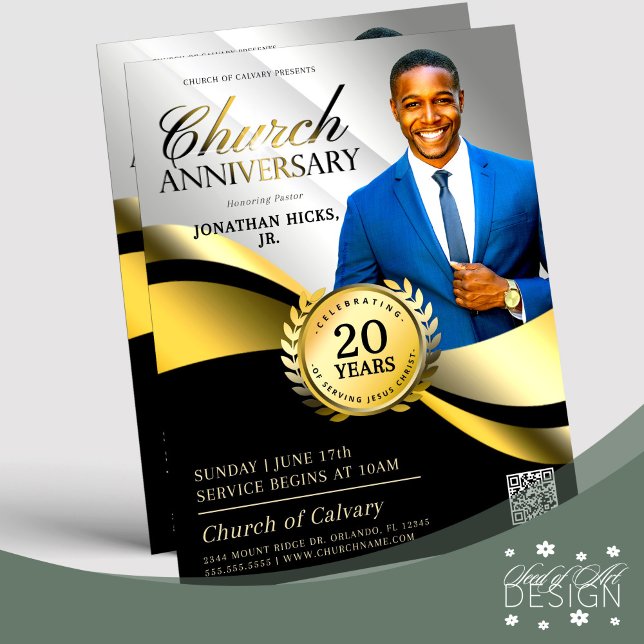 Church Anniversary Pastoral Service Black & Gold Flyer (Creator Uploaded)