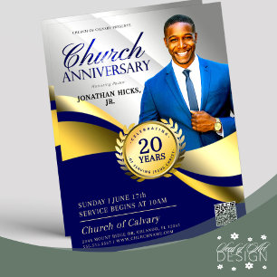 Church Anniversary Pastoral Service Blue & Gold Flyer