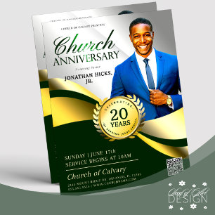 Church Anniversary Pastoral Service Green & Gold Flyer