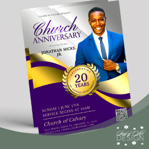 Church Anniversary Pastoral Service Purple & Gold Flyer