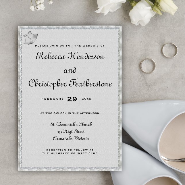 Church Bells Silver and Pale Grey Wedding Invitation (Creator Uploaded)