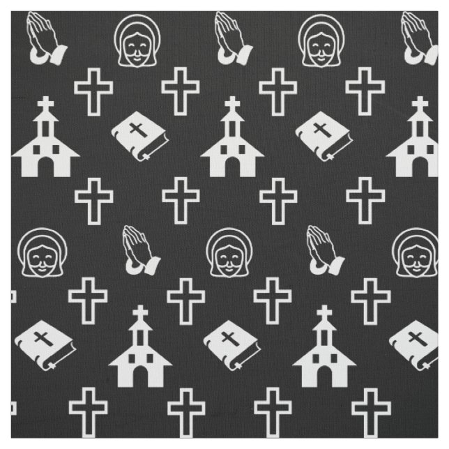 Church Bible Cross Christian Jesus Pattern Black Fabric (Swatch)