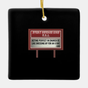 Church Billboard Signs Christian Joke Acting Ceramic Ornament