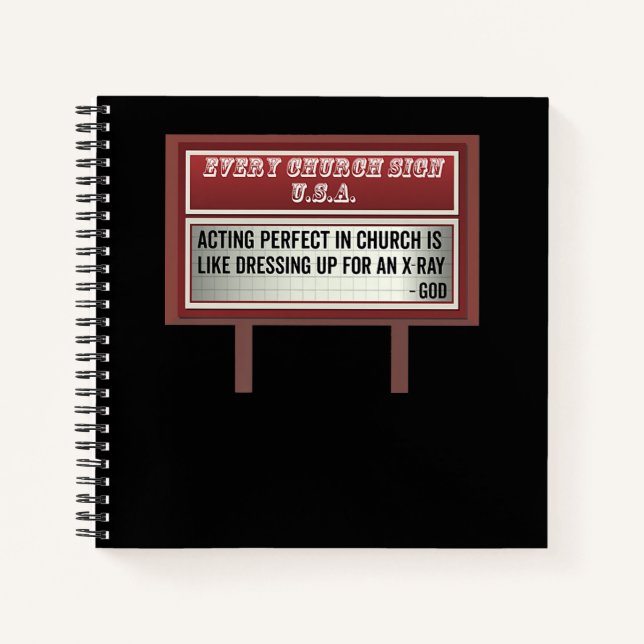 Church Billboard Signs Christian Joke Acting Notebook (Front)