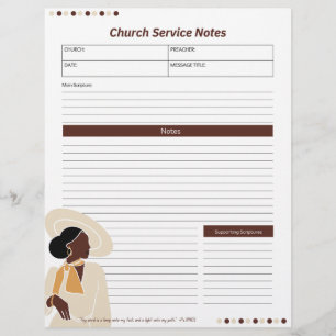 Church Black Woman Service Notes Christian Bible Custom Letterhead