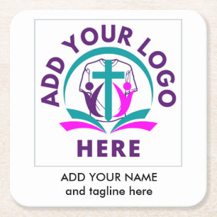 Church Business ADD YOUR LOGO Square Paper Coaster