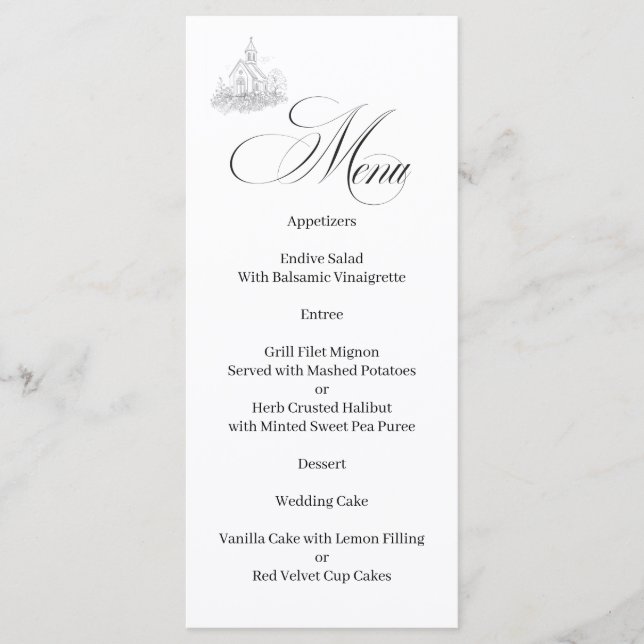 Church Calligraphy Black and White Menu (Front)