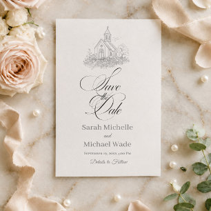 Church Calligraphy Save the Date Invitation