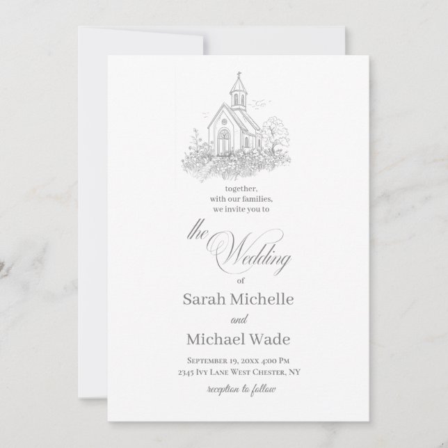 Church Calligraphy Wedding Invitation (Front)
