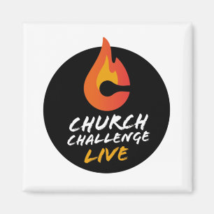 CHURCH CHALLENGE LIVE Orange Flamed C Square Magnet