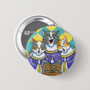 CHURCH CHOIR CATS & MOUSE SINGING CHRISTMAS CAROLS 6 CM ROUND BADGE