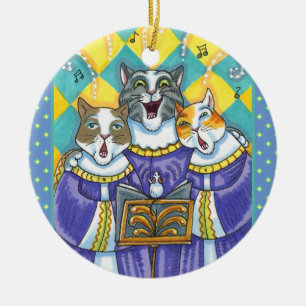 CHURCH CHOIR CATS & MOUSE SINGING CHRISTMAS CAROLS CERAMIC TREE DECORATION
