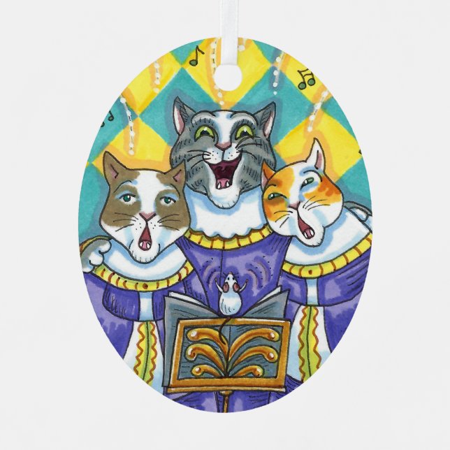 CHURCH CHOIR CATS & MOUSE SINGING CHRISTMAS CAROLS METAL TREE DECORATION (Front)