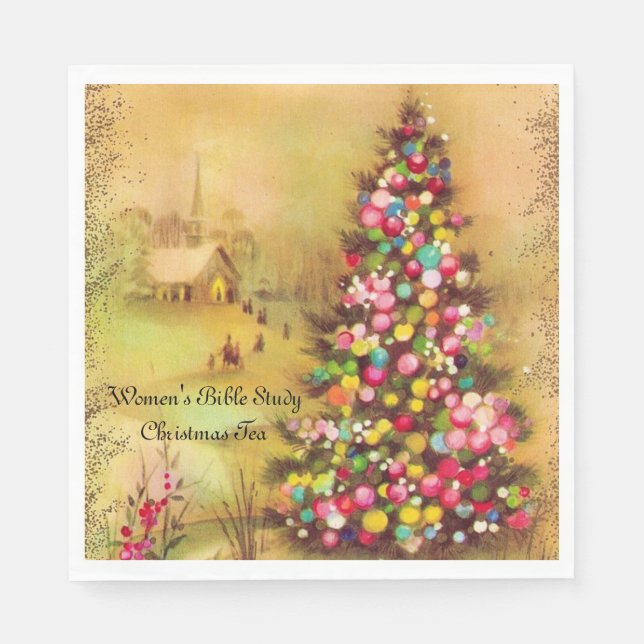 Church & Christmas Tree Personalise Paper Napkin (Front)