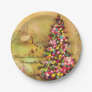 Church & Christmas Tree Personalise Paper Napkins Paper Plate