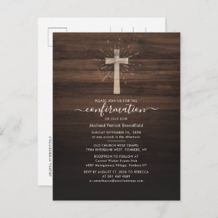 Church Confirmation Religious Ceremony Rustic Wood Invitation Postcard