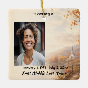 Church Country Autumn,  Memorial Prayer Keepsake Ceramic Ornament