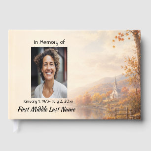 Church Country Autumn, Memorial Prayer Keepsake Guest Book