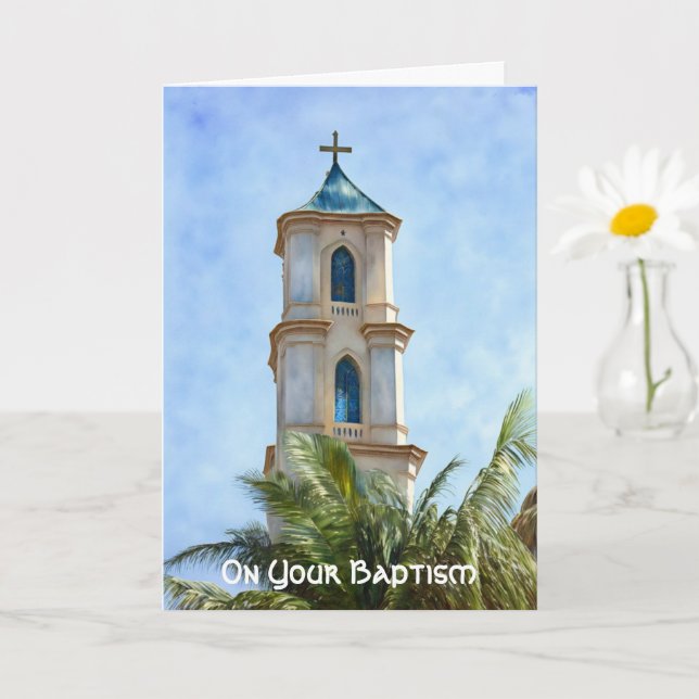 Church Cross Baptism Greeting Card (Small Plant)