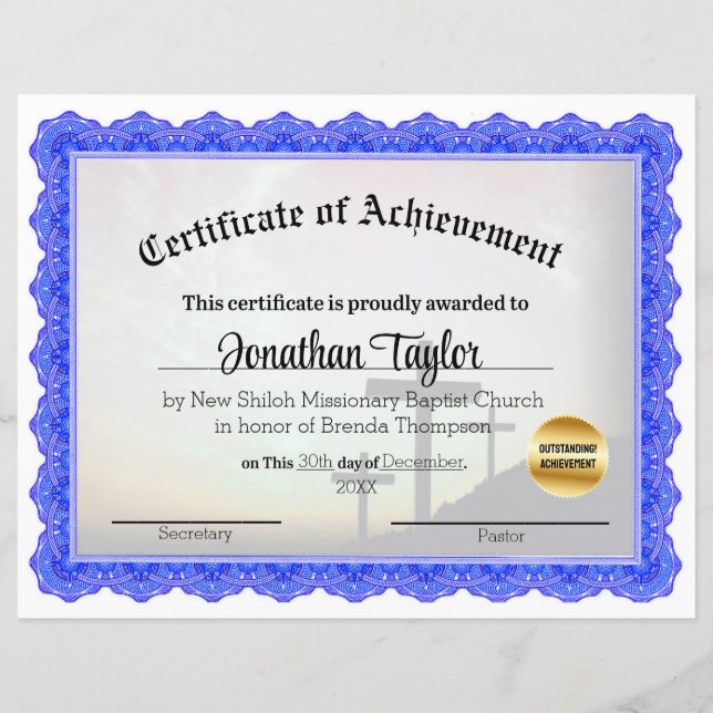 Church Cross Certificate of Achievement (Front)