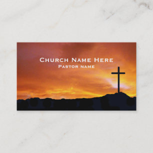 Church Cross Silhouette on a radiant sunset sky Business Card