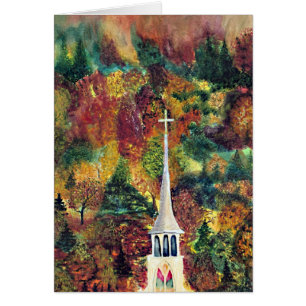 Church Cross Vermont Autumn Watercolor art