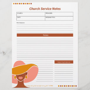 Church Ethnic Woman Service Notes Christian Bible Custom Letterhead