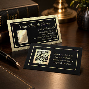 Church Gold And Black QR Code Bible Business Card