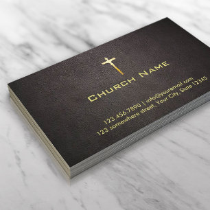 Church Gold Cross Elegant Dark Leather Business Card