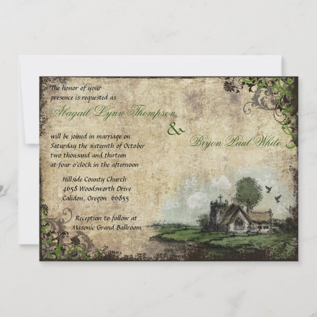 Church Green Vintage Wedding Invitation (Front)