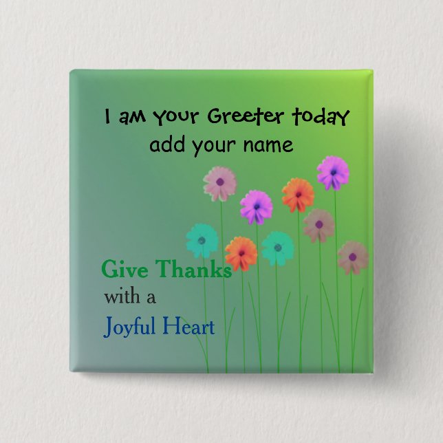 Church Greeter Name Plate 15 Cm Square Badge (Front)
