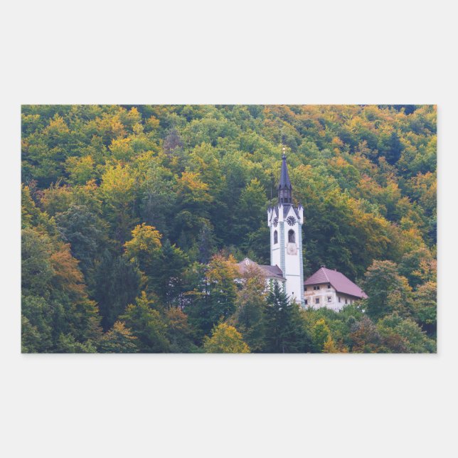 Church in a fall forest in Slovenia Rectangular Sticker (Front)