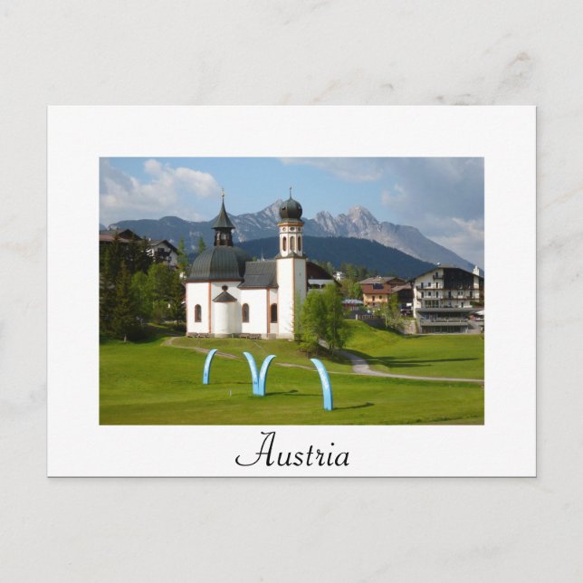 Church in Austria white text postcard (Front)