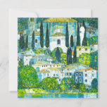 Church in Cassone Gustav Klimt Invitation<br><div class="desc">Card featuring Gustav Klimt’s oil painting Church in Cassone (1913). A beautiful Italian church is surrounded with green trees on the shore of blue waters. A marvellous gift for Art Nouveau lovers and Austrian art enthusiasts!</div>