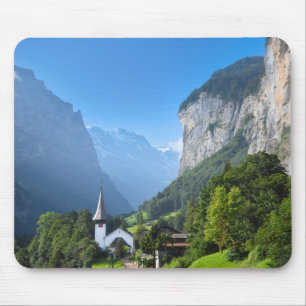 Church in Lauterbrunnen valley, Switzerland Mouse Pad