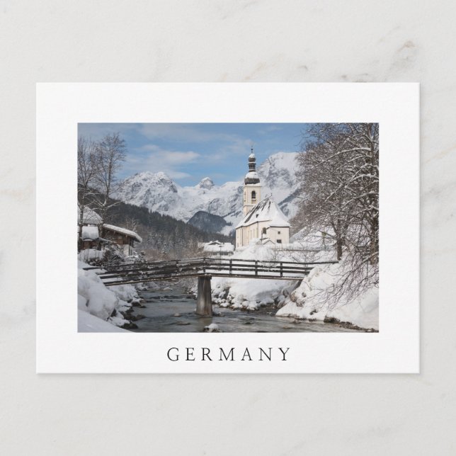 Church in the snow with Alps mountains in winter Postcard (Front)