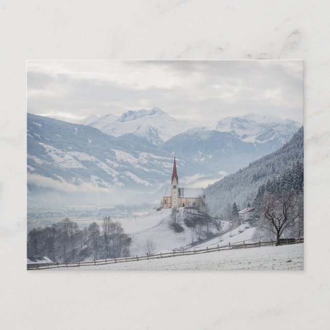 Church in Zillertal in winter postcard (Front)