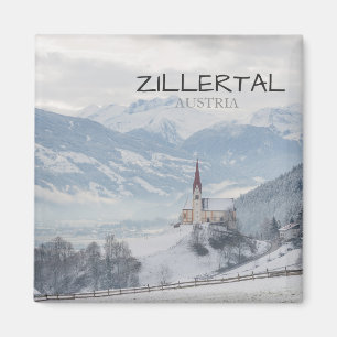 Church in Zillertal in winter text magnet
