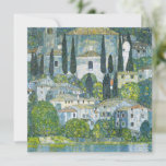 Church (Kirche) in Cassone by Gustav Klimt<br><div class="desc">Church in Cassone - Landscape with Cypresses (aka Kirche in Cassone - Landschaft mit Zypressen) (1913) by Gustav Klimt is a vintage Victorian Era Symbolism fine art painting featuring a church in the town of Cassone with surrounding stone buildings and cypress trees on the edge of Lake Garda in Italy....</div>