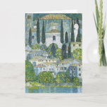 Church (Kirche) in Cassone by Gustav Klimt Card<br><div class="desc">Church in Cassone - Landscape with Cypresses (aka Kirche in Cassone - Landschaft mit Zypressen) (1913) by Gustav Klimt is a vintage Victorian Era Symbolism fine art painting featuring a church in the town of Cassone with surrounding stone buildings and cypress trees on the edge of Lake Garda in Italy....</div>