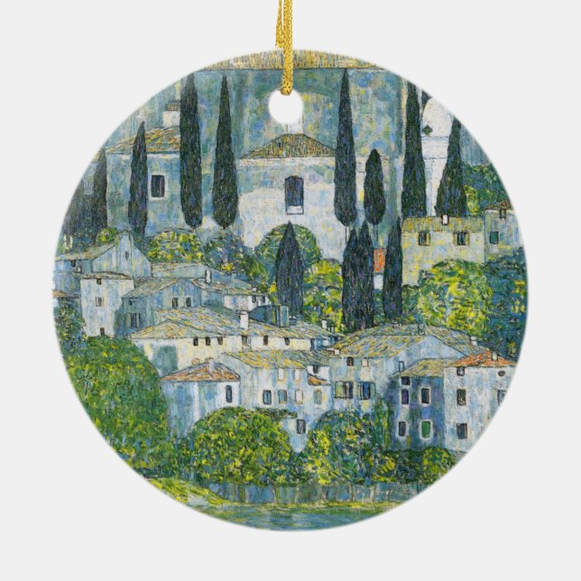 Church (Kirche) in Cassone by Gustav Klimt Ceramic Tree Decoration (Back)