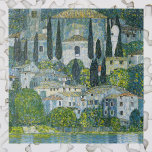 Church (Kirche) in Cassone by Gustav Klimt Jigsaw Puzzle<br><div class="desc">Church in Cassone - Landscape with Cypresses (aka Kirche in Cassone - Landschaft mit Zypressen) (1913) by Gustav Klimt is a vintage Victorian Era Symbolism fine art painting featuring a church in the town of Cassone with surrounding stone buildings and cypress trees on the edge of Lake Garda in Italy....</div>