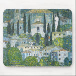 Church (Kirche) in Cassone by Gustav Klimt Mouse Pad<br><div class="desc">Church in Cassone - Landscape with Cypresses (aka Kirche in Cassone - Landschaft mit Zypressen) (1913) by Gustav Klimt is a vintage Victorian Era Symbolism fine art painting featuring a church in the town of Cassone with surrounding stone buildings and cypress trees on the edge of Lake Garda in Italy....</div>