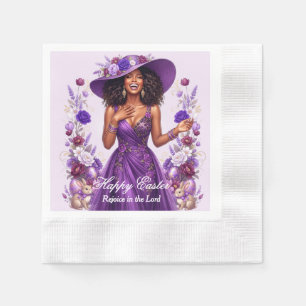 Church Lady Black Woman Purple Floral Easter Napkin