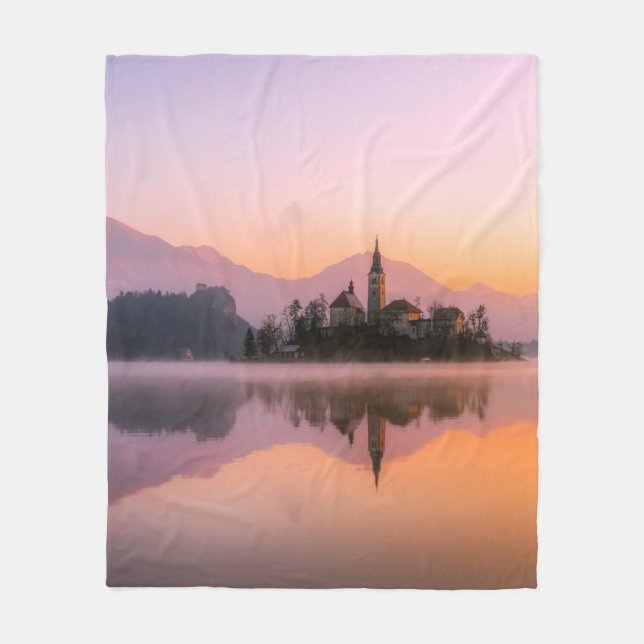 Church lake sunset fleece blanket (Front)